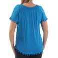 thumbnail image 2 of INC Womens Blue Fringed Short Sleeve Jewel Neck Top Petites Size: L, 2 of 2