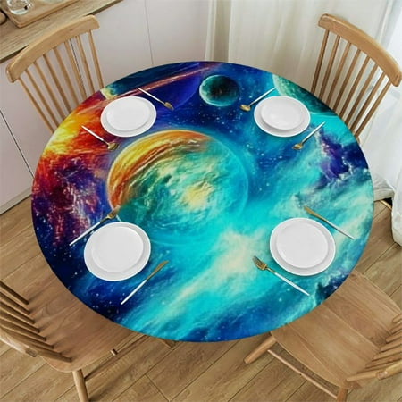 

Sheronv Planets Stars Space Round Table Cover Stain Resistant Washable Full Polyester Tablecloth for Indoor Outdoor Kitchen Dining Wedding Parties 38 -42
