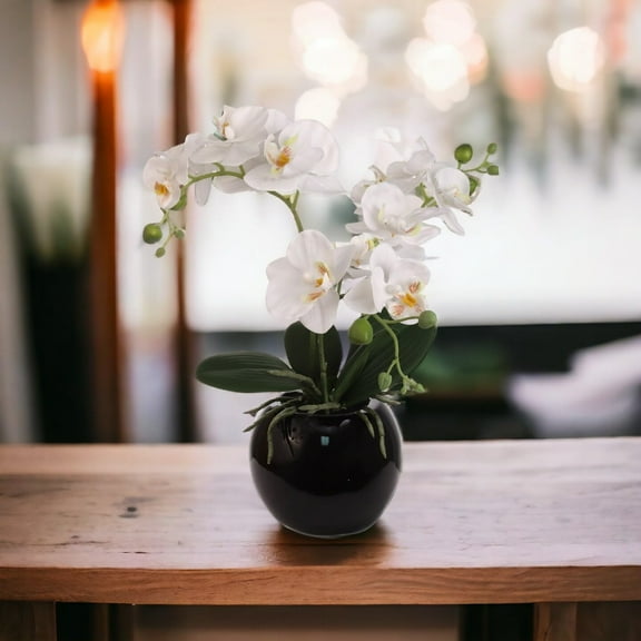 13"x6" White Phalaenopsis Orchid Stem with 5-Inch Round Bloom – Artificial Flower for Home, Office & Event Décor