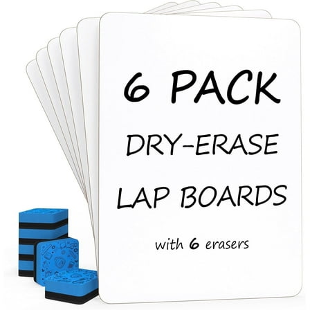 Scribbledo Portable Dry Erase Boards with Mini Whiteboard Erasers, 9” x 12”  6-Pack White Board