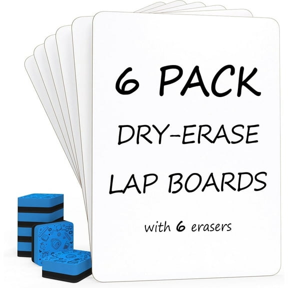 Scribbledo Portable Dry Erase Boards with Mini Whiteboard Erasers, 9” x 12”  6-Pack White Board