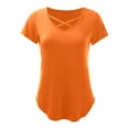 thumbnail image 4 of Women's Casual Solid Color V Neck Regular T Shirt Top For Everyday Wear Womens Tech Shirts Stretch Tee Women Running Shirt Long Sleeved Shirts Womens Plain Shirt Womens Top Extra Long Womens Active, 4 of 4