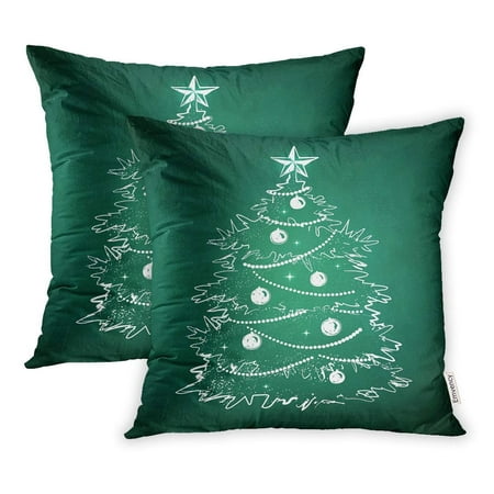 ARHOME Green Chalk Chalkboard Drawing Christmas Tree Outline Pillowcase Cushion Cover 16x16 inch, Set of