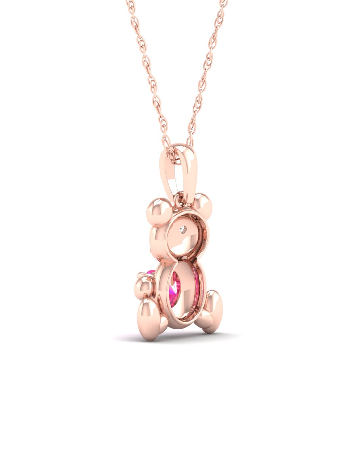 Imperial Gemstone 14k Rose Gold Plated Silver Created Blue Sapphire and  Diamond Gender Reveal Bear Necklace