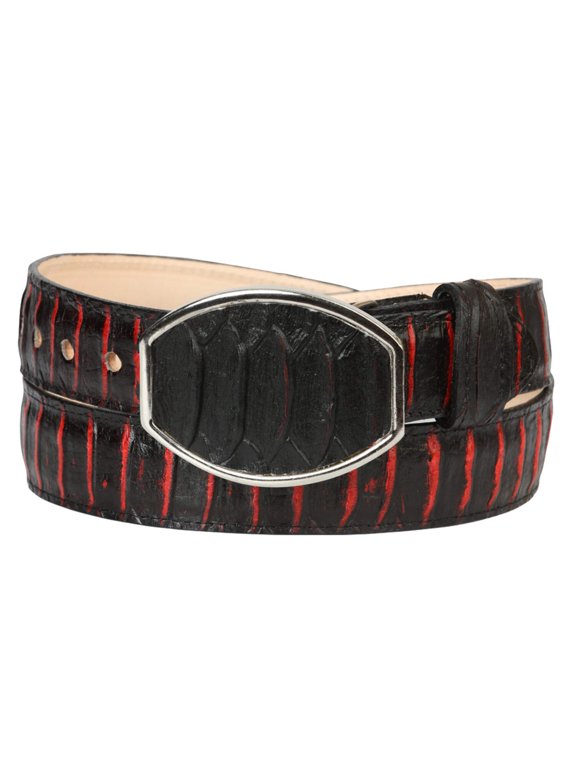 Mens Western Belt El General Imitation Python - Black/Red 45573