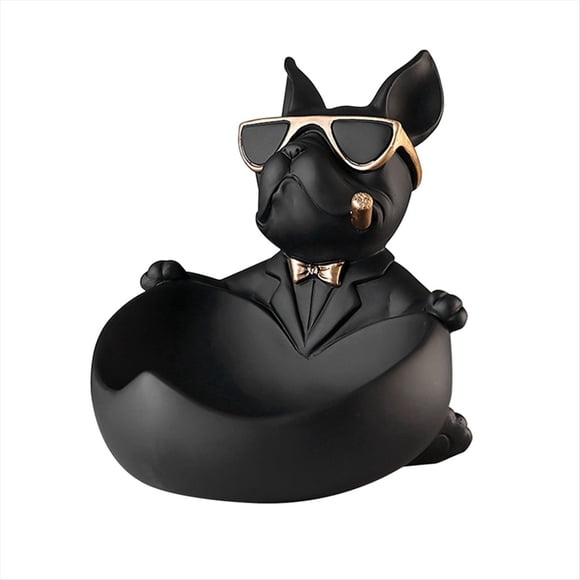Escultura de Bulldog Francés con Bandeja - Estatua de Perro de Resina, , Caja de Almacenamiento para la Entrada, Figura de Animal para Decoración del Hogar