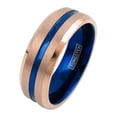 thumbnail image 3 of Wedding Rings Men. 8mm Rose Gold Tungsten Wedding Band Blue Groove & Inside, 3 of 5