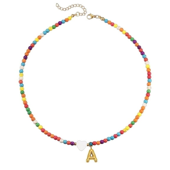Necklaces with Bubble Style Initial Letter, Beaded Choker Necklace, Small Gifts for Women Pendant Necklace