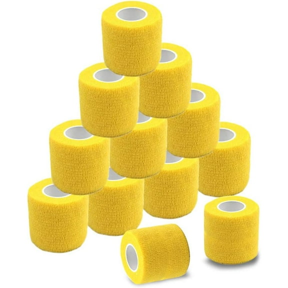 Self Adherent Wrap Tape Medical Cohesive Bandages Flexible Stretch Athletic Strong Elastic First Aid Tape for Sports Sprain Swelling and Soreness on Wrist and Ankle 12 Pack 2Inch X 5Yards(Yellow)