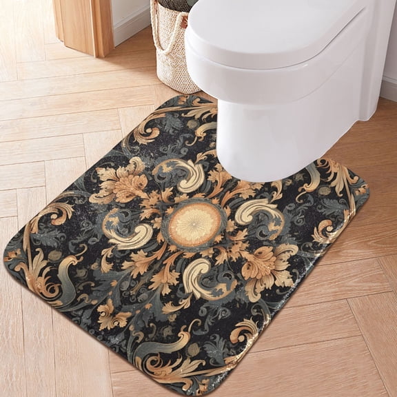Toilet Rug U-Shaped Bathroom Rugs Non-Slip Soft Plush Machine Washable Contour Bath Mat Flower Floral Mandala 24x20