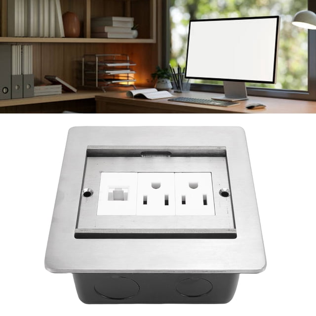 Recessed Floor Outlet, Floor Socket Embedded Installation Sliding Door 2 X 3 Prong and LAN Port for Floors Countertops Decks Tables