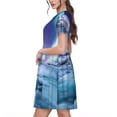 thumbnail image 2 of Fotbe Night At Lake Aurora 1 Vestido Largo de Moda para Mujer, Vestido Tipo Camiseta con Manga Corta y Estilo Casual a Rayas y Bloques de Color, 2 of 6