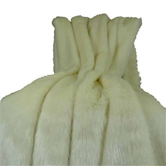 Faux Fur Arctic Fox Handmade Blanket, White & Ivory - 114 x 120 in.
