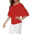 thumbnail image 2 of Plus Size Women's V Neck T Shirt: Batwing Sleeve, Loose Fit, Solid Color, Comfortable, 2 of 5