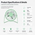 thumbnail image 2 of 4-inch Mini Metal Fan USB Desk Fan Small Personal Air Circulator Fan Portable Electric Table Desktop Fan Rechargeable Travel Fans for Camping Office Room Outdoor Green, 2 of 8