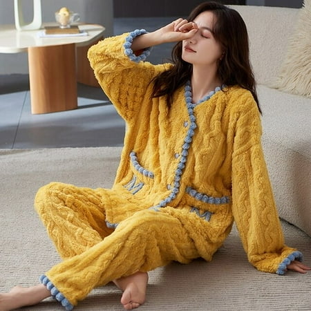 

QWZNDZGR Winter Flannel Elegant Women Cartoon Sleepwear Girls Pajamas Pajama Sets Nightwear Coral Fleece Pijamas Mujer Homewear Fashion