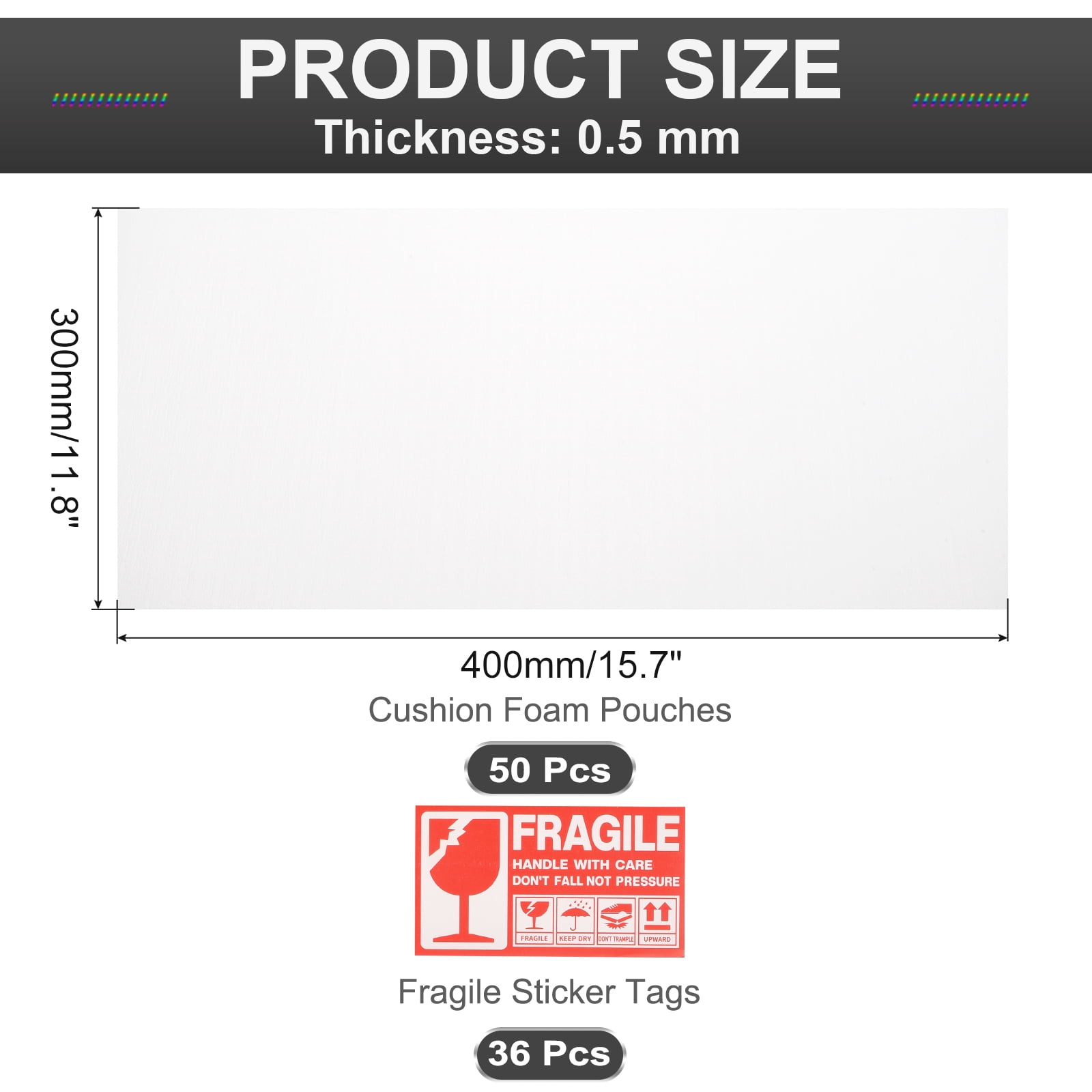 Uxcell Foam Packing Pouches, 50pcs 11.8x15.7 Inch Wrap Bubble Pouches Cushion Foam Packing Supplies White with 36 Fragile Tags