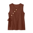 thumbnail image 5 of Ashirexll Summer Tops for Women Casual Linen Tank Top V-Neck Button Detail Drawstring Side Summer Blouse, 5 of 7