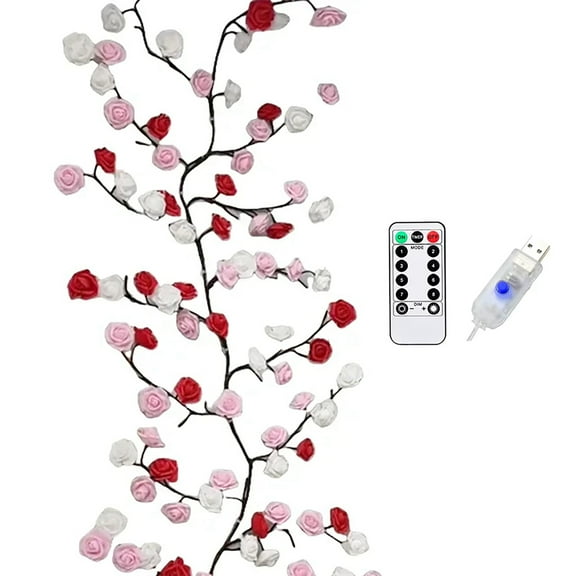 Artificial Plants Tree Branches, LED Rose Tree Branch Lights Vine Lights for Bedroom, Rose Blossom Tree Light Fairy Lights with Vines Rose(USB 8 types Function Remote Control)