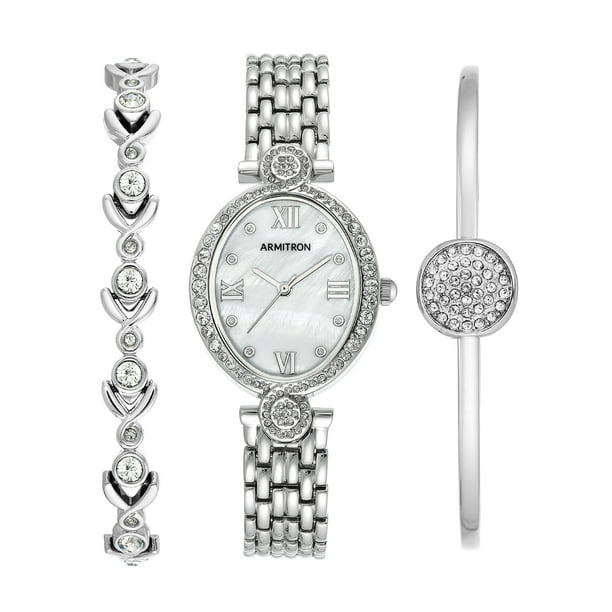 Armitron Women's 3 Piece Silver-Tone Bracelet and Watch Box Set ...