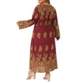 thumbnail image 4 of DARING DIVA Plus Size Boho Crew Neck Long Sleeve Belt Flowy Maxi Dress 1X Burgundy, 4 of 7