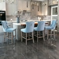 thumbnail image 3 of Paproos Upholstered Bar Stools Set of 2, Velvet Barstools with Wood Legs and Tufted, Modern Leisure Counter Height Bar Chairs with Chrome Nailhead Trim for Home Pub and Kitchen Island, Light Blue, 3 of 11