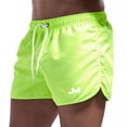 thumbnail image 3 of Mens Swim Trunks Men's Solid Color Casual Beach Board Shorts Sports Quick-Dry Swim Trunks with Drawstring Summer Surfing Bathing Suit Crop Pants for Swimming Travel Fluorescent Green 2XL, 3 of 5