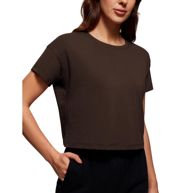 Remera CRZ YOGA de Algodón Pima Crop Relajada Marrón XL