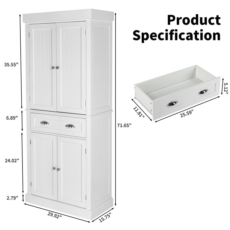 Ktaoxn 72 Kitchen Pantry Cabinet with Doors and Shelves and