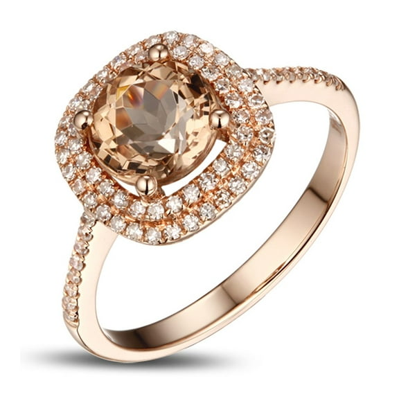 1.50 Carat Morganite and Diamond Halo Engagement Ring in Rose Gold