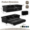 thumbnail image 5 of EHANCIS 3-in-1 Velvet Chesterfield Sofa Bed with Ottoman,Convertible King Size Sleeper Couch,Rolled Arm Design,3-Seater Living Room Bedroom Furniture,Black, 5 of 6