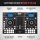 thumbnail image 3 of Controlador de DJ portátil LyxJam de 2 pisos, consola de mezclas con pantalla LCD | Bucle manual, USB, entrada de micrófono, salida de grabación, 16 pads de rendimiento con software Virtual DJ LE incl, 3 of 5