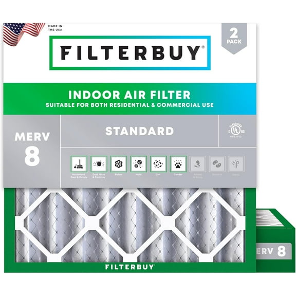 Filterbuy 21x21x4 MERV 8 Dust Defense, Pleated HVAC AC Furnace Air Filters (2-Pack)