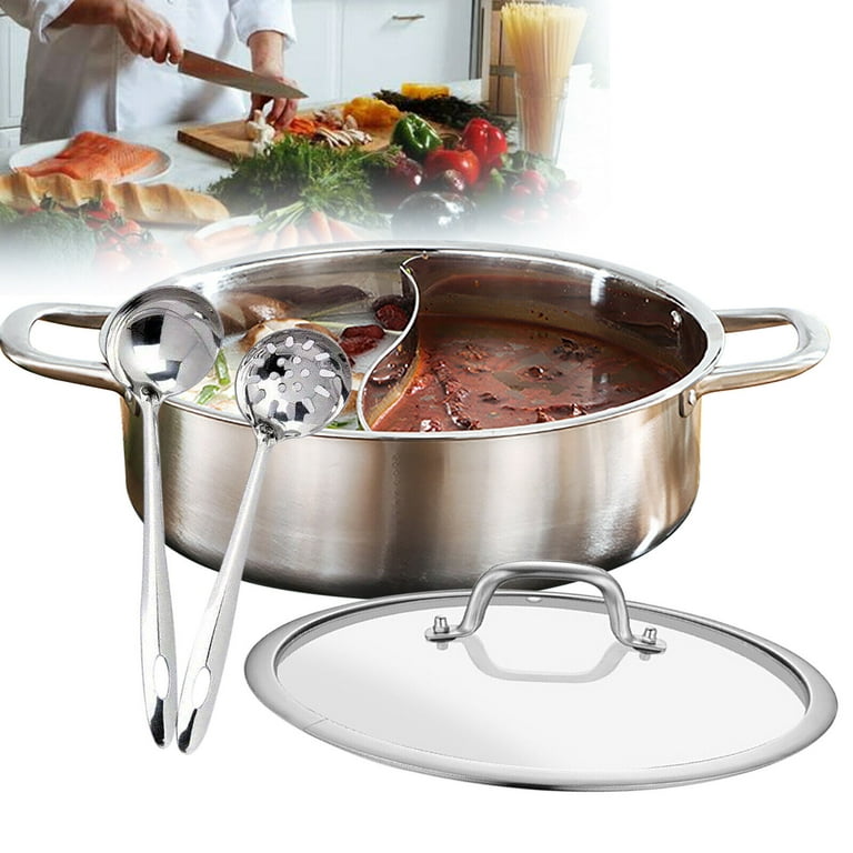 Electric Hot Pot Shabu Dual Site Cooker Stainless Steel Kitchen Cookware W/  Lid