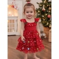 thumbnail image 6 of RUINIXCW Toddler Baby Girl Christmas Tank Dress Outfit Kids Christmas Tree Costume Star Print Fly Sleeve Holiday Party Tulle Tutu Dress with Pom-pom, 6 of 10