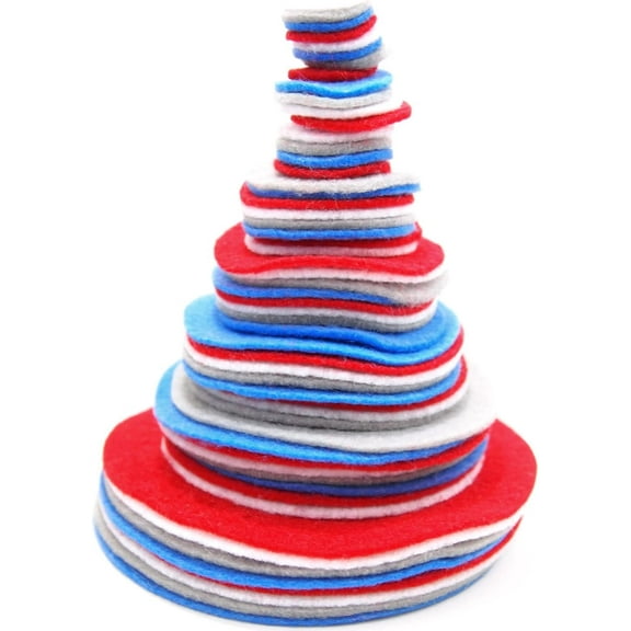 Playfully Ever After Gray, Militia Blue, Red & White Craft Felt Circles (Mixed Size Pack - 56pc)