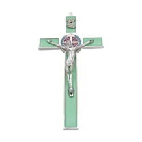 Kokiya Catholic Crucifix Figurine Decorative Metal Wall Art for Window Bedroom Home Steel Color Green