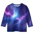 thumbnail image 4 of Unisex Kids Fading Starry Sky Printed 3/4 Sleeve Spring Tops Loose Fit Tunic Tops Boho Blouses for Girls Dressy Casual Summer Trendy Shirts Crew Neck Lightweight Basic Tees, 4 of 5