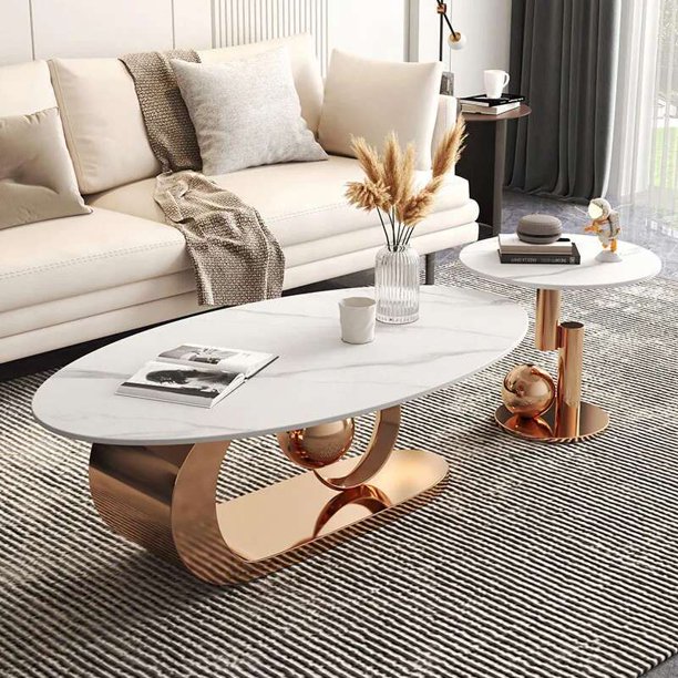Mesas de centro modernas, juego de mesa central para sala de estar de diseño lujoso, mesa de centro minimalista, escritorio ovalado único, decoración del hogar