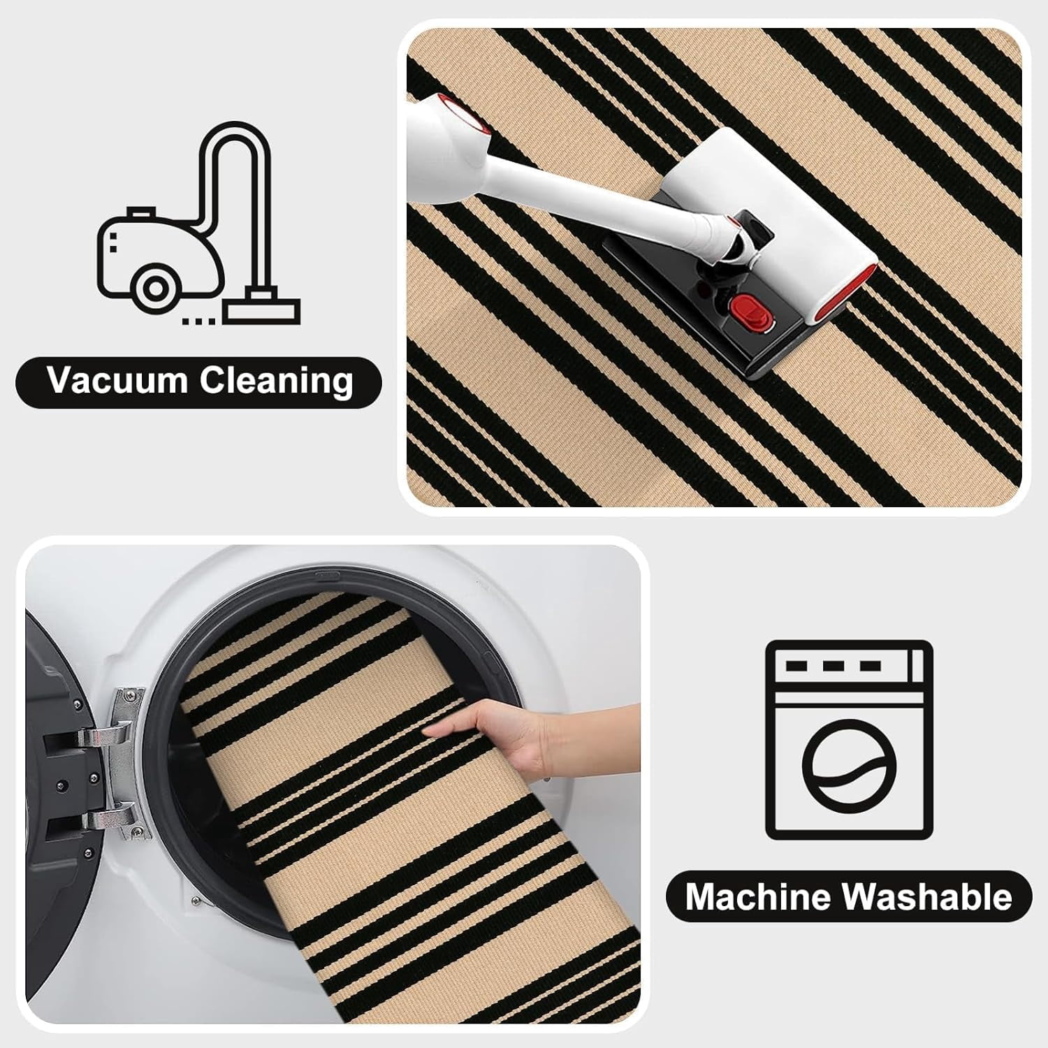Xwl Outdoor Rug 3'x5', Black and Tan Area Rug Machine Washable Rugs Cotton Hand Woven Entry Rug Indoor Outdoor Striped Carpet for Front Porch/Deck/Backyard/Camping/Outdoor Decor