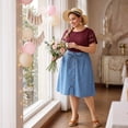 thumbnail image 3 of Agnes Orinda Women's Plus Size Tops Lace Panel Hollow Short Sleeves Summer Solid Blouses 2X Wine Red, 3 of 8