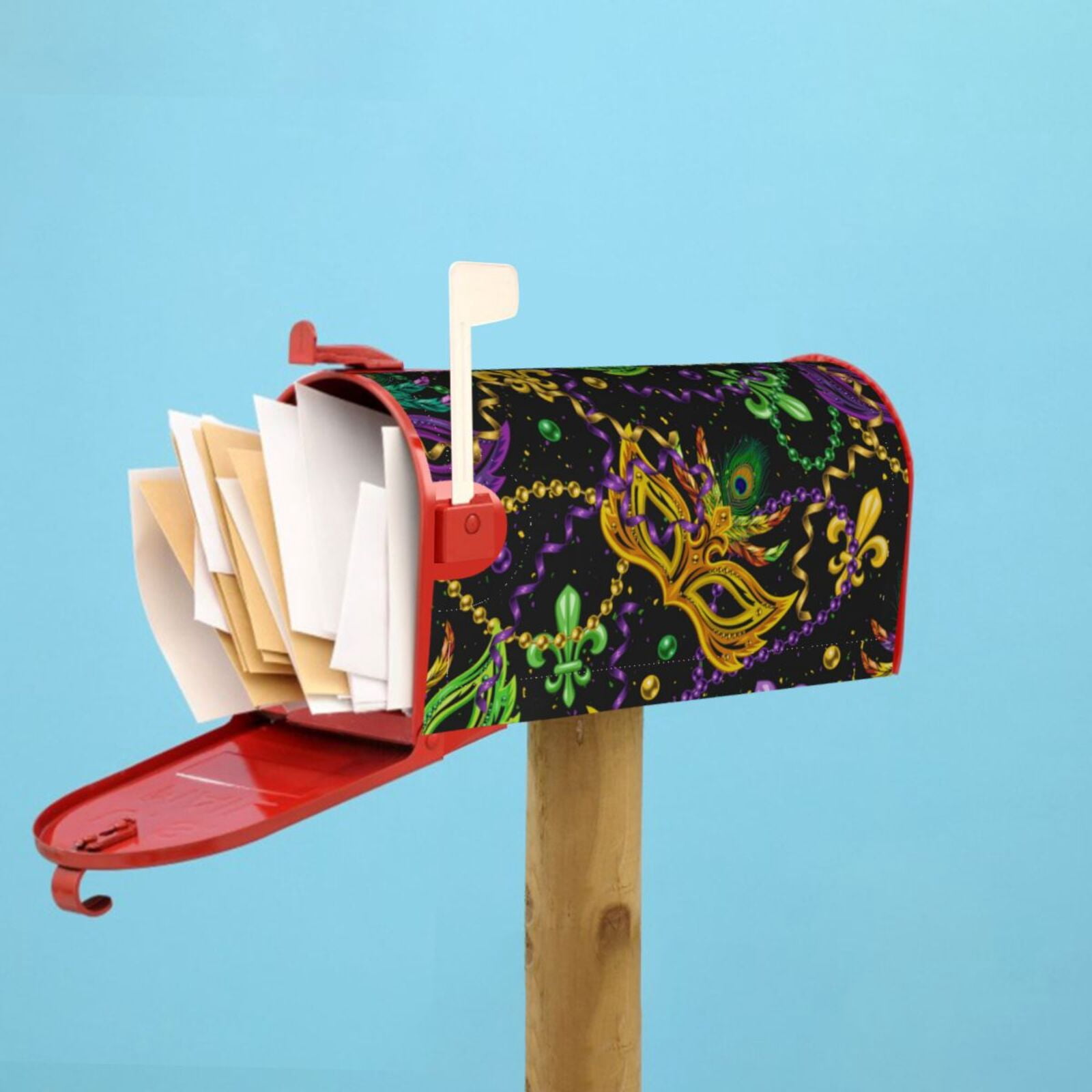 Vsdgher Mardi Gras Surface Mailbox Cover Magnetic Mailbox Wraps Post Letter Box Cover for Garden Yard Home Decor 2 Sizes-21x18 in