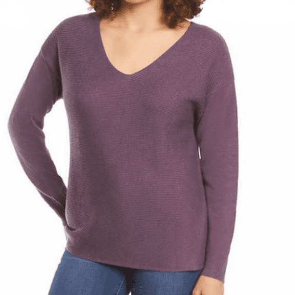 Ella Moss Ladies' Ribbed V-Neck Sweater (Purple, Small)