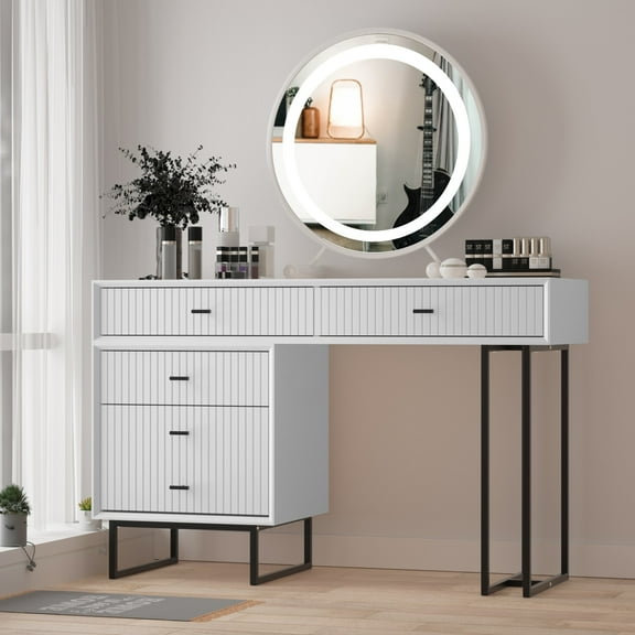 Eclife 3 Piece Modern Adjustable Vanity Set with Drawers and Chest
