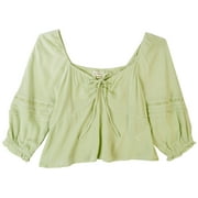 Derek Heart Juniors Solid Front Ruched 3/4 Sleeve Top Medium Green