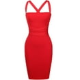 thumbnail image 4 of Women's Body Wrap Spaghetti Strap Knee Length Bodycon Ribbed Sexy Bandage Dress RED L, 4 of 7