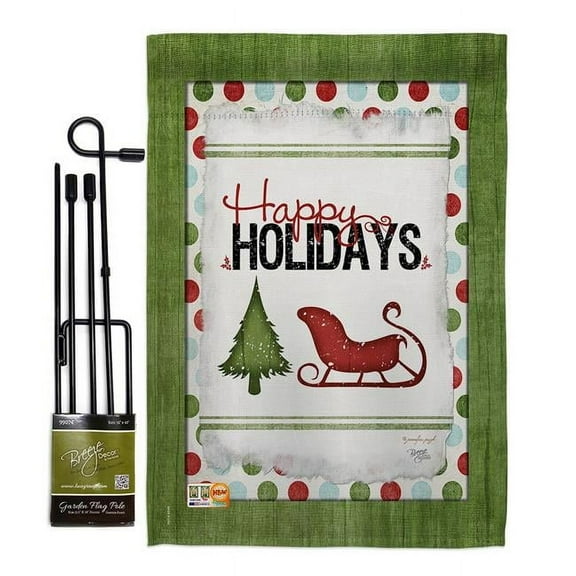 Breeze Decor BD-WT-GS-114177-IP-BO-D-US18-SB 13 x 18.5 in. Classic Happy Holidays Winter Wonderland Impressions Decorative Vertical Double Sided Garden Flag Set with Banner Pole