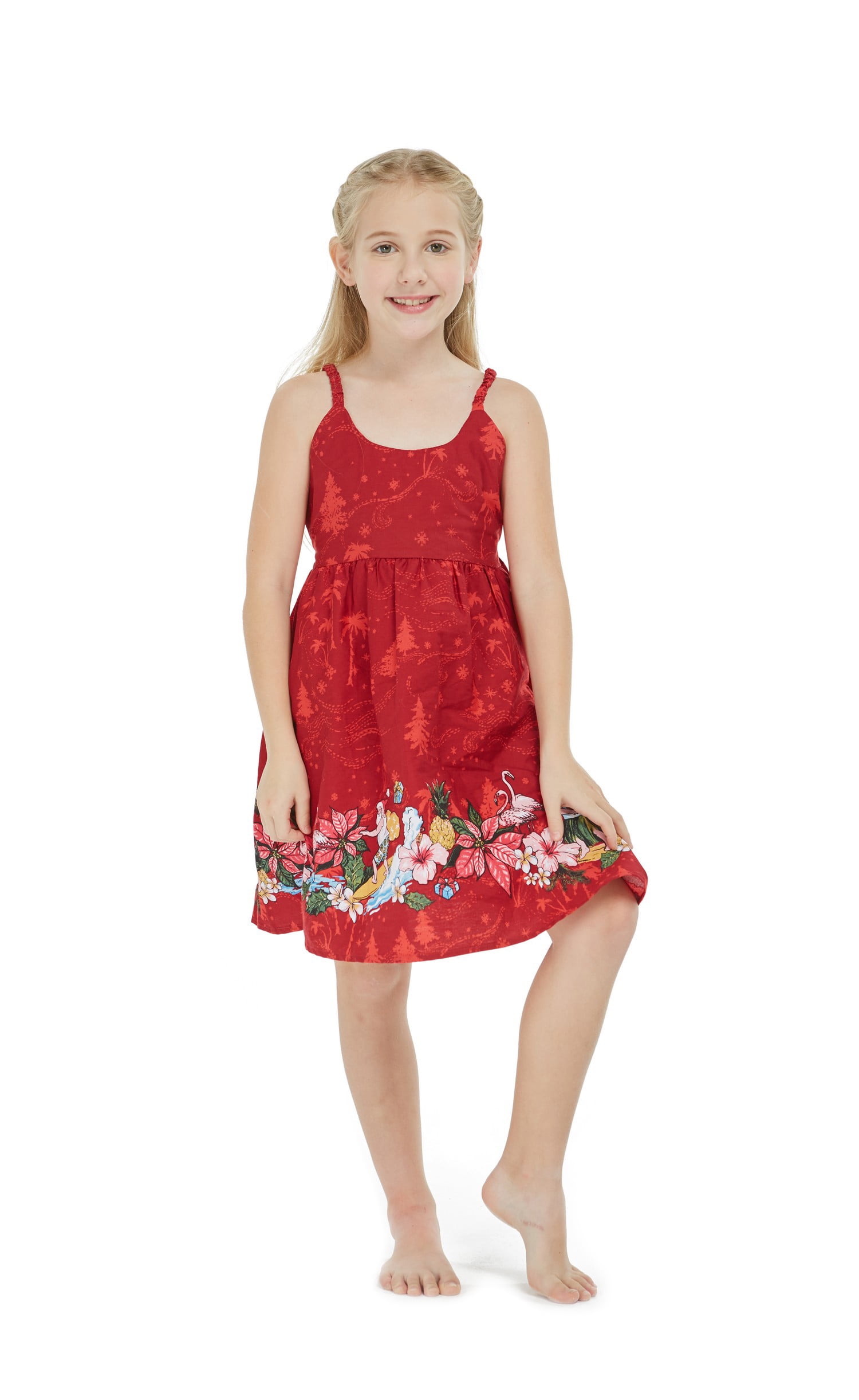 Girl Elastic Strap Dress Christmas Dress Santa Red - Walmart.com