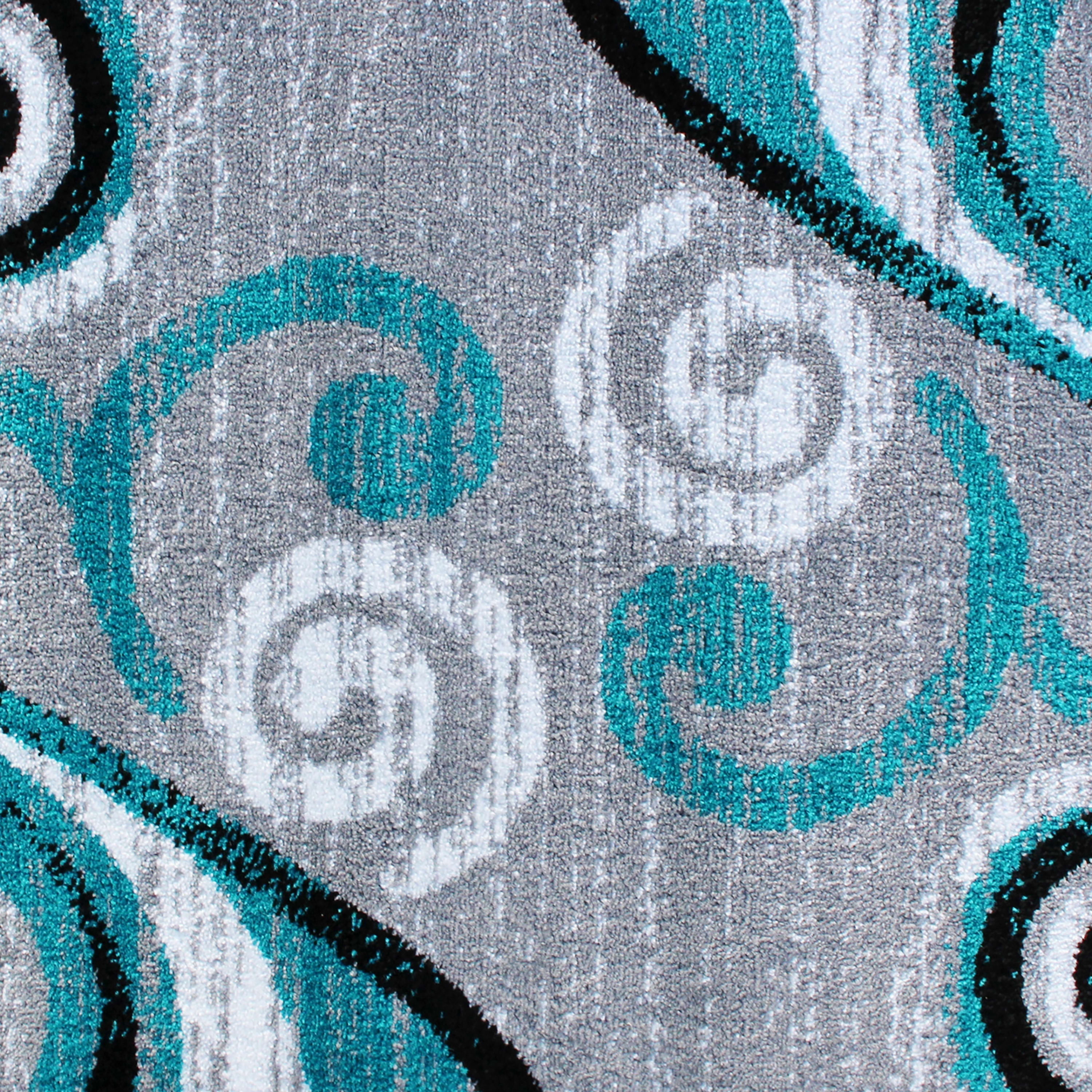 Emma + Oliver 2x3 Scraped Look Ultra Soft Plush Pile Olefin Accent Rug in Turquoise, Gray, Black and White Swirl Pattern, Jute Backing