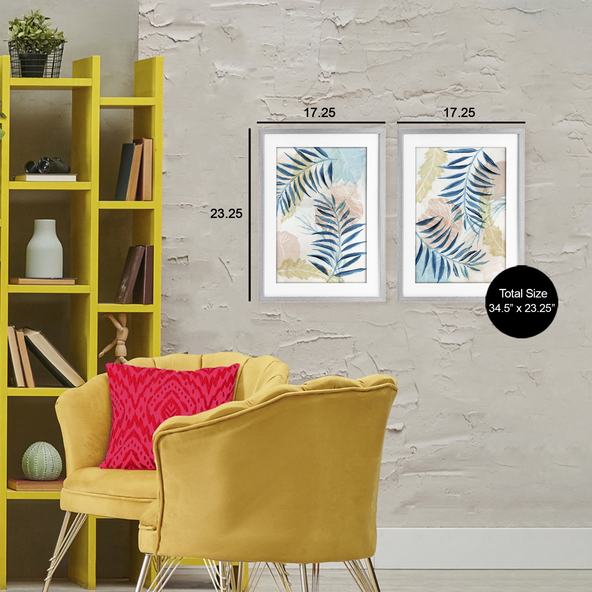 Stupell Industries Pastel & Blue Palm Fronds 2 Piece Gray Framed Print Under Glass Set, design by Nan